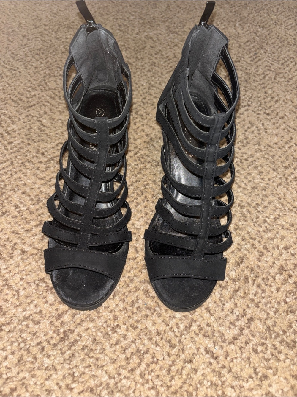 Strappy Black Women's Heeled Sandals 7